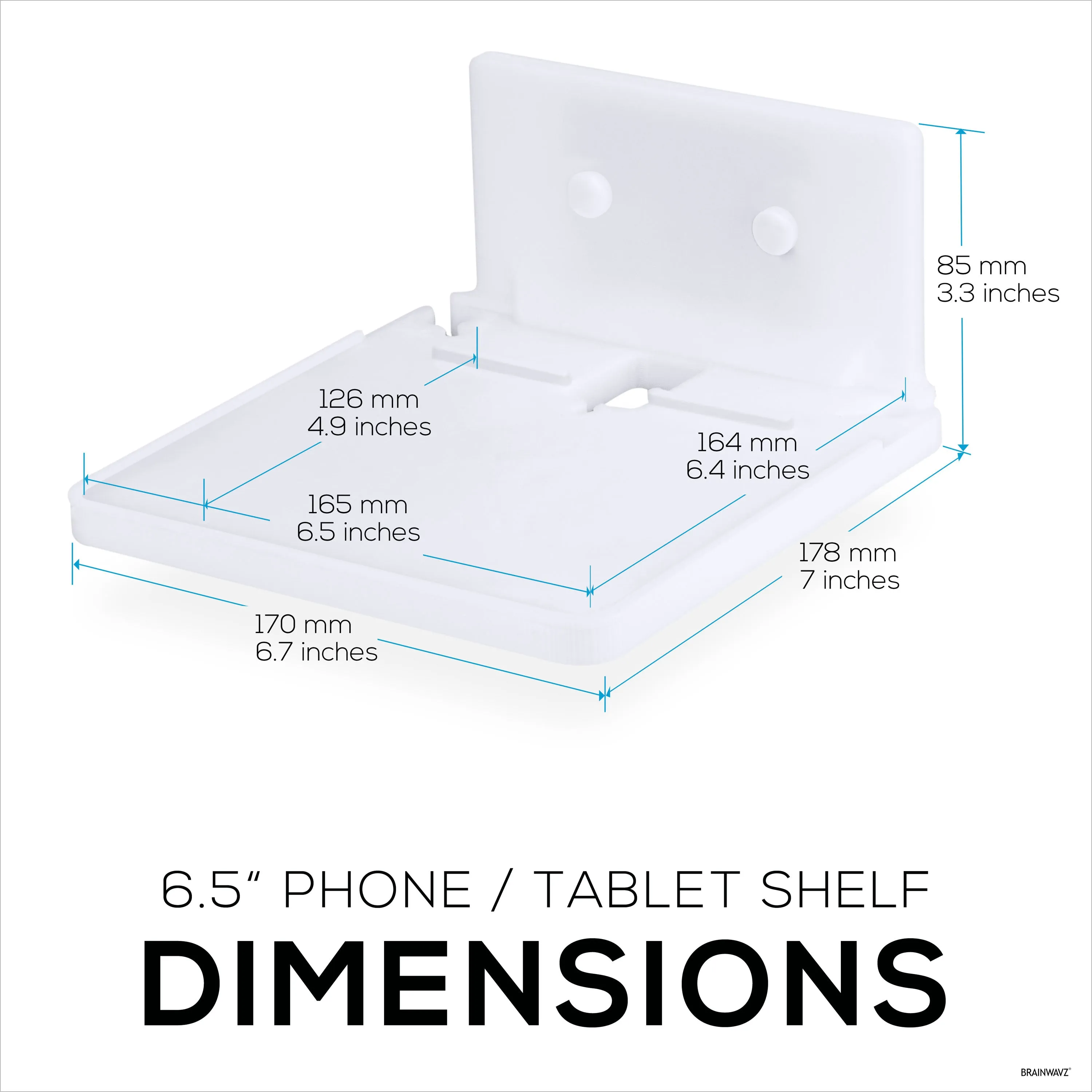 6.5" Floating Shelf with Tablet & Phone Wall Mount Holder ideal for Bedside, Kitchens, Bathrooms, Can also Hold Books, Plants, Cameras & Speakers