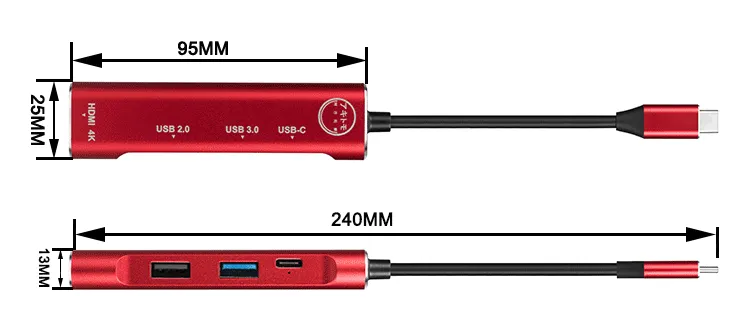 AKITOMO NSW COZYSMART USB 3.1 TYPE-C 4 IN 1 MULTI-PORTS HUBS (RED)