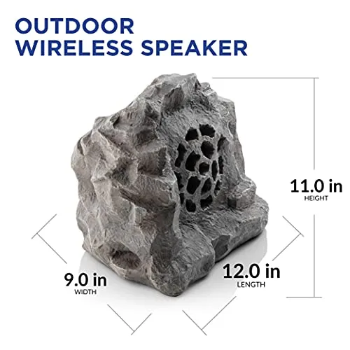 Alpine Corporation Waterproof Bluetooth Solar-Powered Outdoor Wireless Rock Speaker, Gray