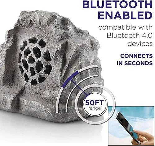 Alpine Corporation Waterproof Bluetooth Solar-Powered Outdoor Wireless Rock Speaker, Gray