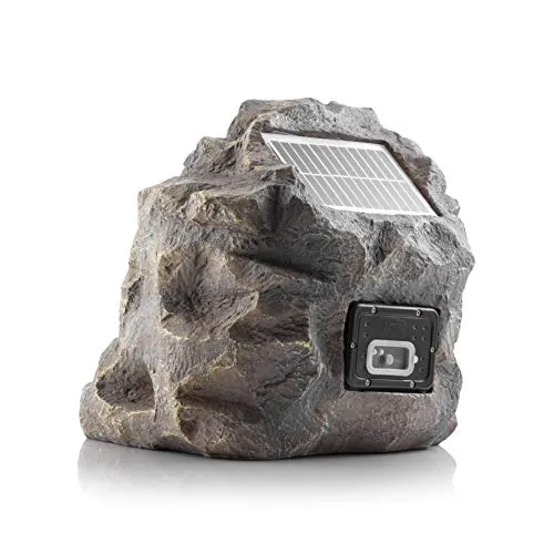 Alpine Corporation Waterproof Bluetooth Solar-Powered Outdoor Wireless Rock Speaker, Gray