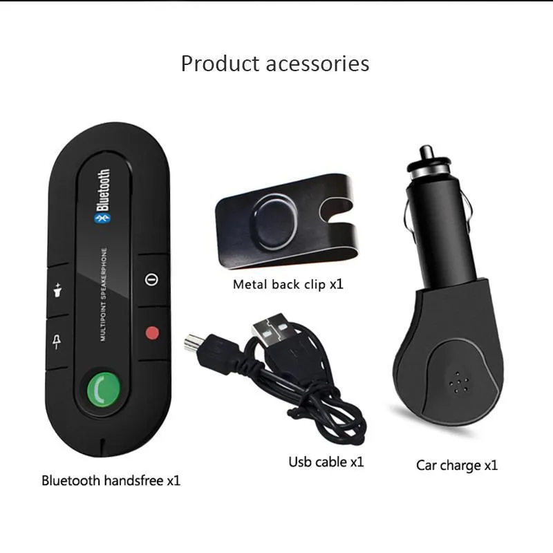 ANLUD Wireless Bluetooth Handsfree Car Kit Multipoint Speakerphone MP3 Music Player Sun Visor