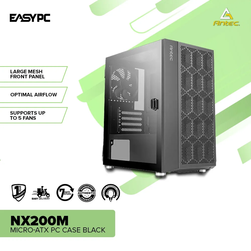 Antec NX200M Micro-ATX Black Large Mesh Front Panel Design Support up to 5 Fans Gaming PC Case