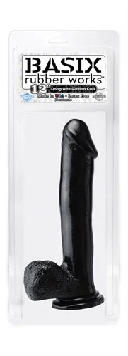 Basix 12 Inch Suction Cup Dildo with Soft and Flexible Design