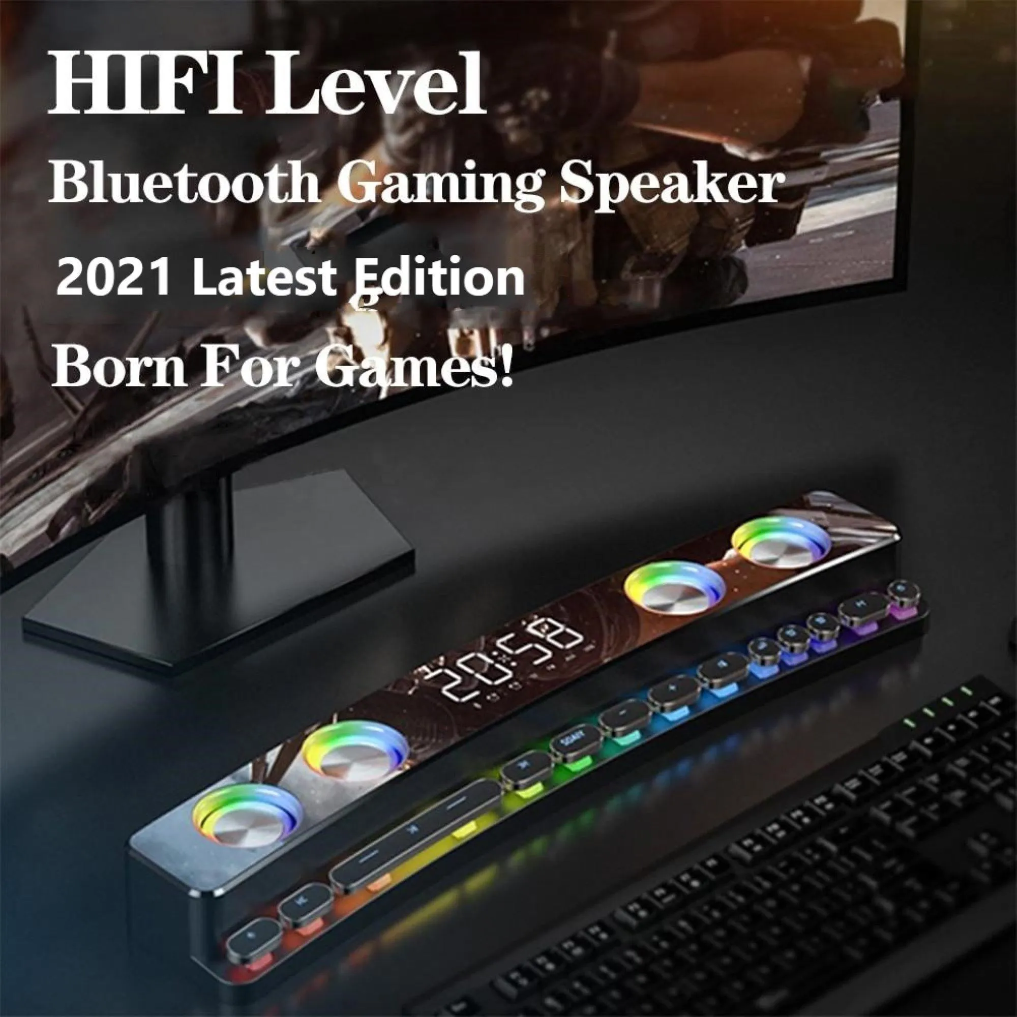 Bluetooth Wireless Gaming Speaker FM Clock Alarm Computer Speaker - Black