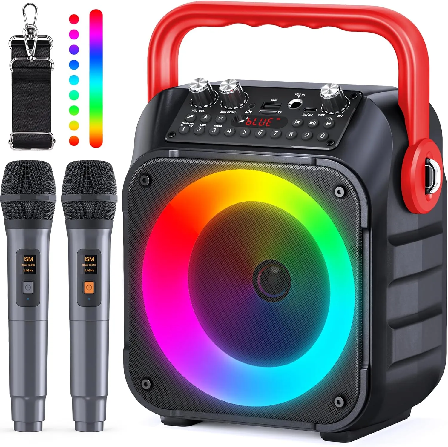 BONAOK Karaoke Machine With 2 Microphones for Adult and Kids, Karaoke Speaker Wireless Bluetooth Portable with Mics PA System-Black