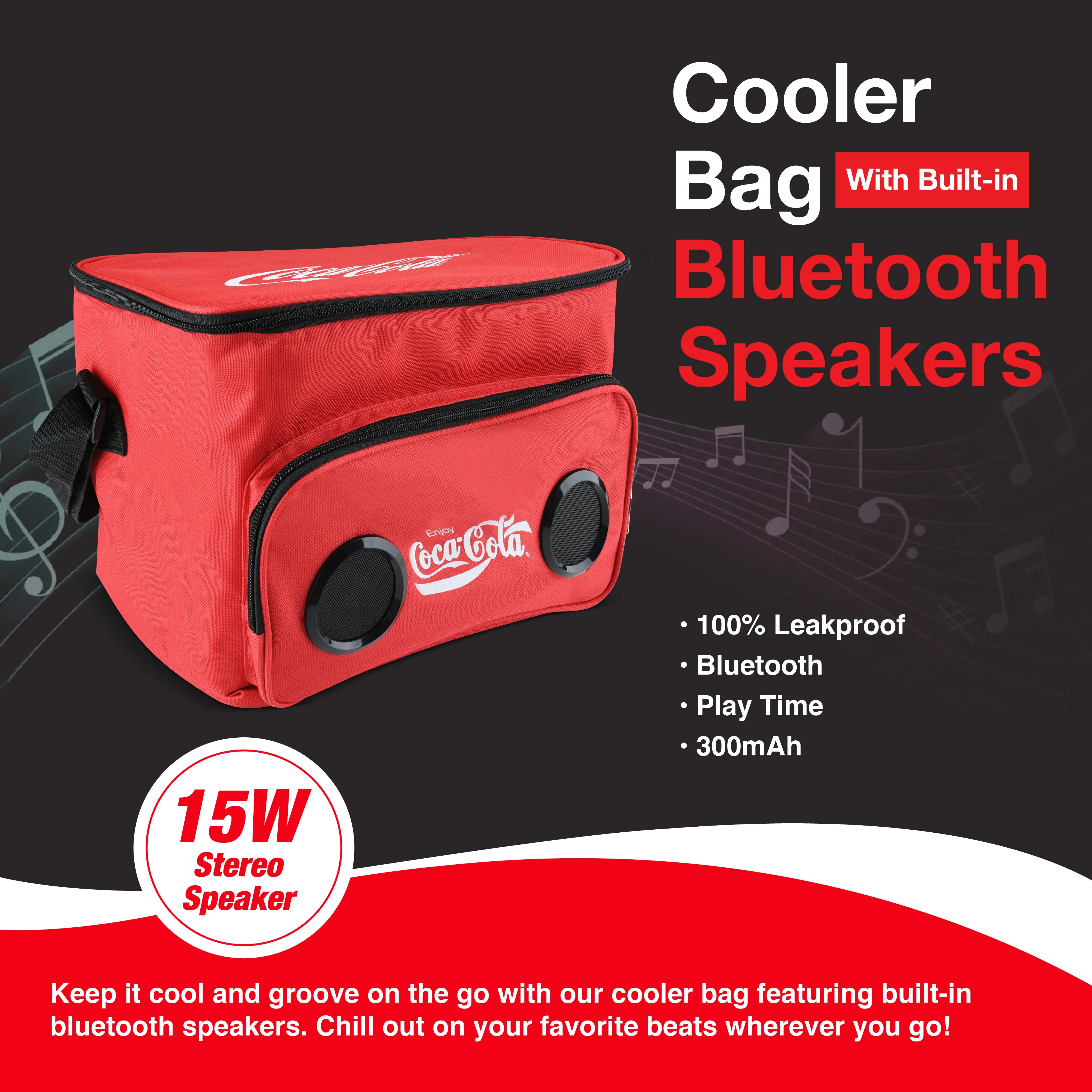 Coca Cola/ Diet Coke Cooler Bluetooth Speaker Bag with Rechargeable Long Playtime Battery, Stereo Sound, Multi Zipped Pockets and Adjustable Shoulder Strip For Indoor & Outdoor Parties | Portable Speaker