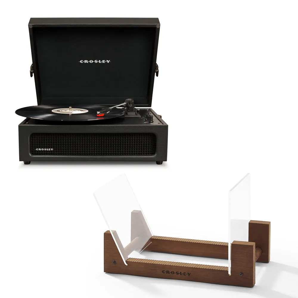 Crosley Voyager Bluetooth Portable Turntable - Black   Bundled Crosley Record Storage Display Stand