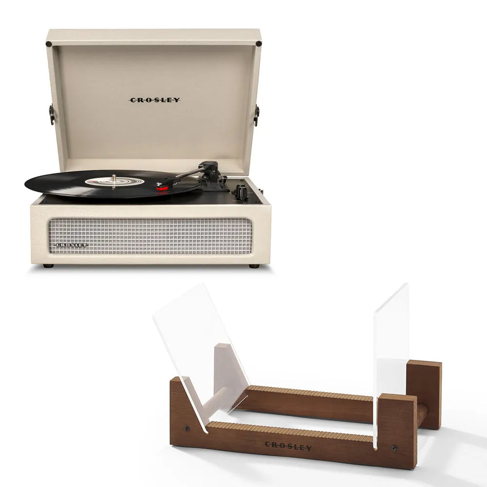 Crosley Voyager Bluetooth Portable Turntable - Dune   Bundled Crosley Record Storage Display Stand