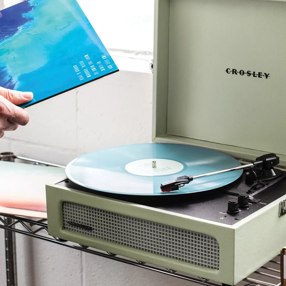 Crosley Voyager Bluetooth Portable Turntable - Sage   Bundled Crosley Record Storage Display Stand