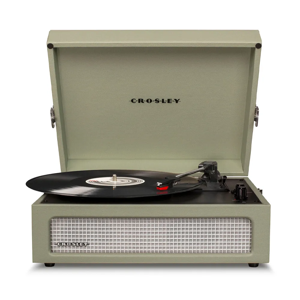 Crosley Voyager Bluetooth Portable Turntable - Sage   Bundled Crosley Record Storage Display Stand