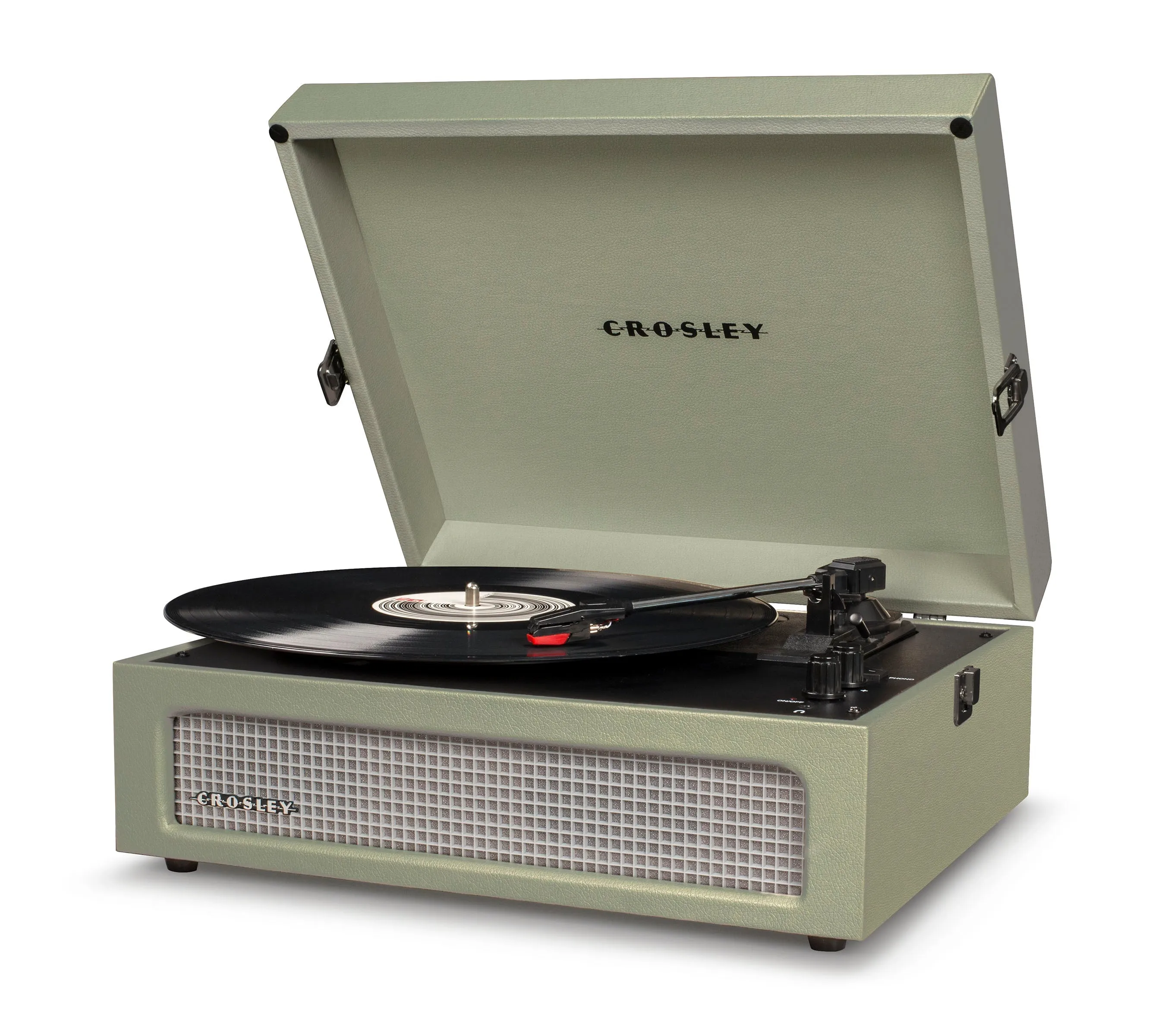 Crosley Voyager Bluetooth Portable Turntable - Sage   Bundled Crosley Record Storage Display Stand