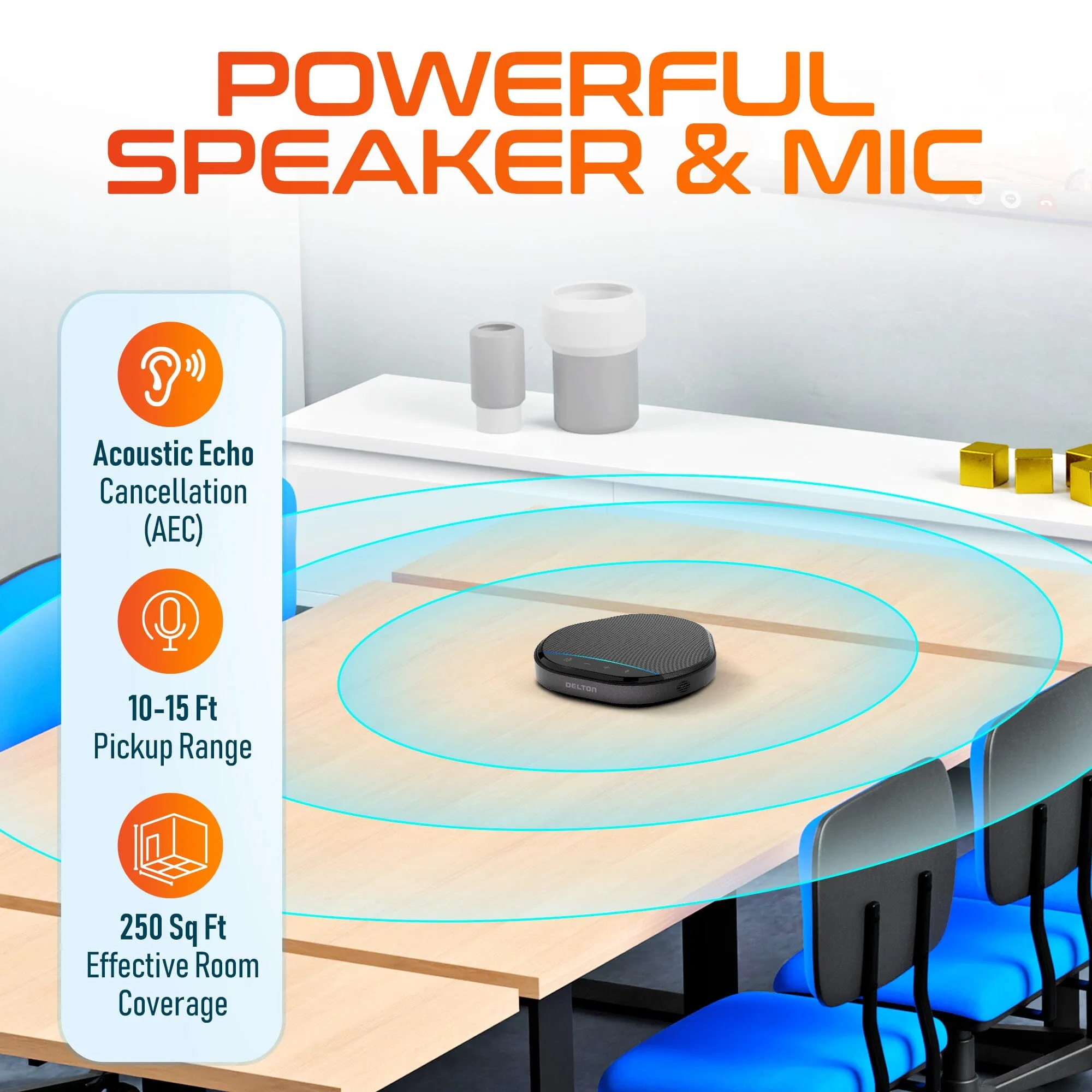 Delton C3900 USB Conference Speaker and Microphone, AI Noise Reduction, 5W Speaker, 16 ft Pickup Distance, 360Â° Voice Pickup Conference Speaker for Office, Home, Online Meetings and More - Black