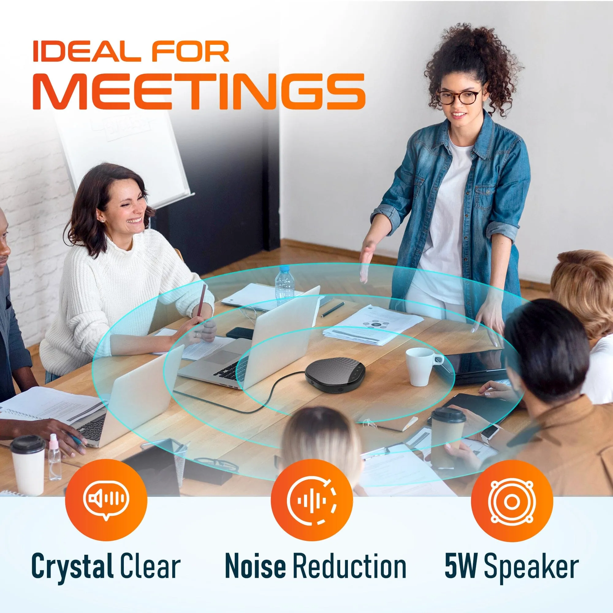 Delton C3900 USB Conference Speaker and Microphone, AI Noise Reduction, 5W Speaker, 16 ft Pickup Distance, 360Â° Voice Pickup Conference Speaker for Office, Home, Online Meetings and More - Black