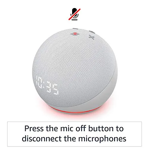 Echo Dot (4th Gen, 2020 release) with clock | Next generation smart speaker with powerful bass, LED display and Alexa (White)