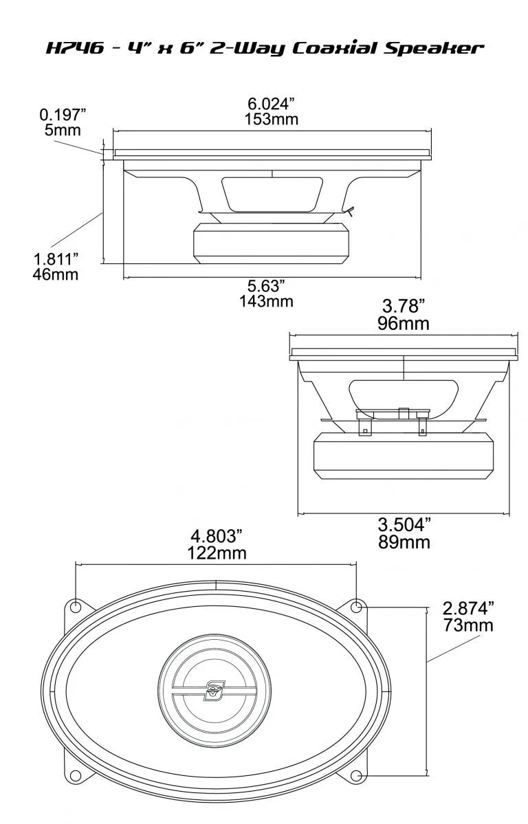 HED Series 4"x 6" 2-Way Coaxial Car Speakers - H746