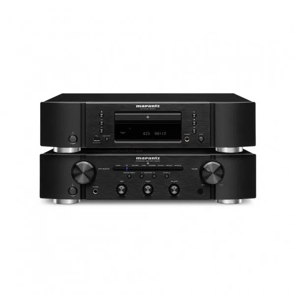 Marantz PM6007 Integrated Amp & CD6007 CD Player Black with Bowers & Wilkins 606 S3 Speakers Oak