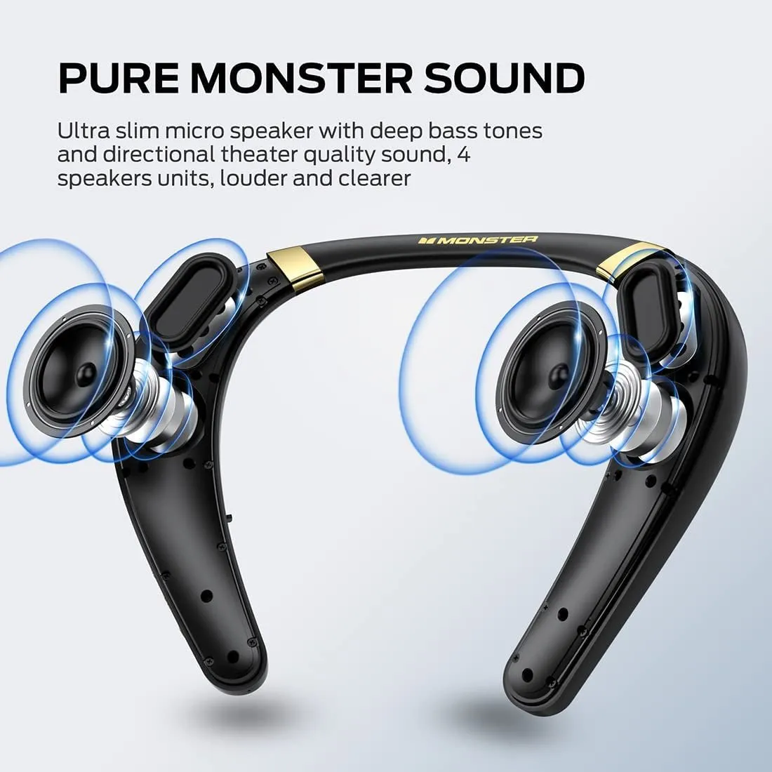 Monster Boomerang Neckband Bluetooth Speaker, Neck Speaker Bluetooth Wireless, Wearable Speaker with 12H Playtime, True 3D Stereo Sound, Portable Soundwear, IPX7 Waterproof, for Home Sport Outdoor