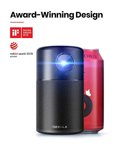 NEBULA Anker Capsule, Smart Wi-Fi Mini Projector, Black, 100 ANSI Lumen Portable Projector, 360° Speaker, Movie Projector, 100 Inch Picture, 4-Hour Video Playtime, Neat Projector, Home Entertainment