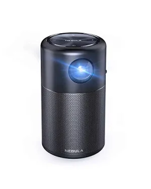 NEBULA Anker Capsule, Smart Wi-Fi Mini Projector, Black, 100 ANSI Lumen Portable Projector, 360° Speaker, Movie Projector, 100 Inch Picture, 4-Hour Video Playtime, Neat Projector, Home Entertainment