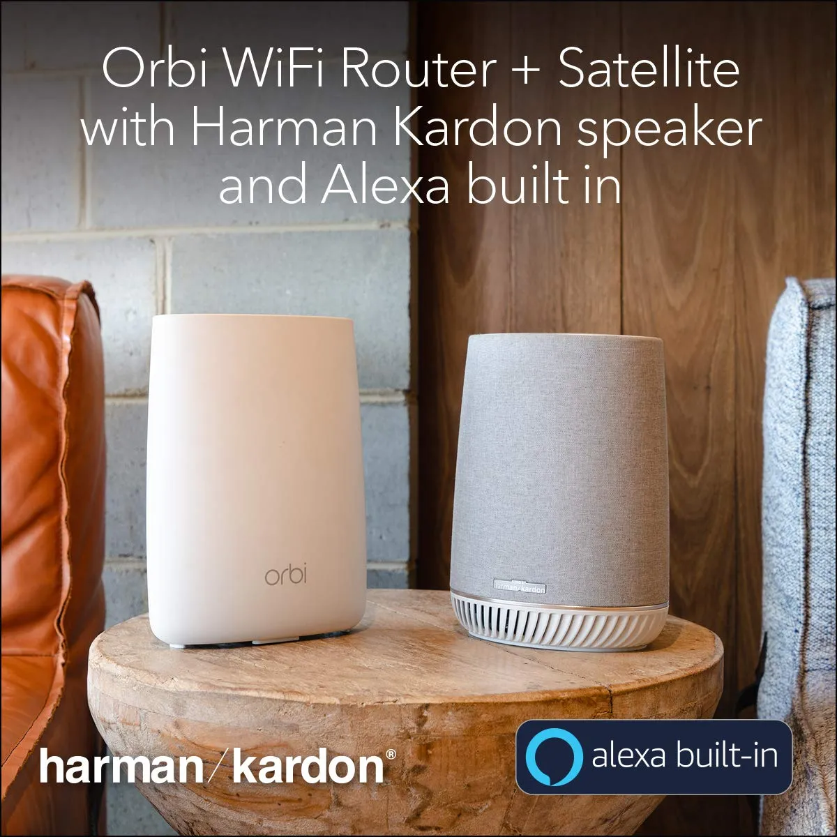 NETGEAR Orbi Tri-band Whole Home Mesh Wi-Fi System with Built-in Smart Speaker and 3Gbps Speed (RBK50V) - Router Replacement Covers Up to 4,500 sq ft, Pack of 2 with 1 Router & 1 Satellite/Speaker