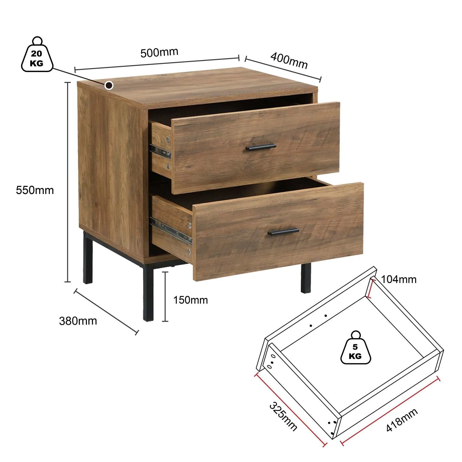 Nightstand - MerryLuk 2-Drawer Bronx Design | Modern & Sleek