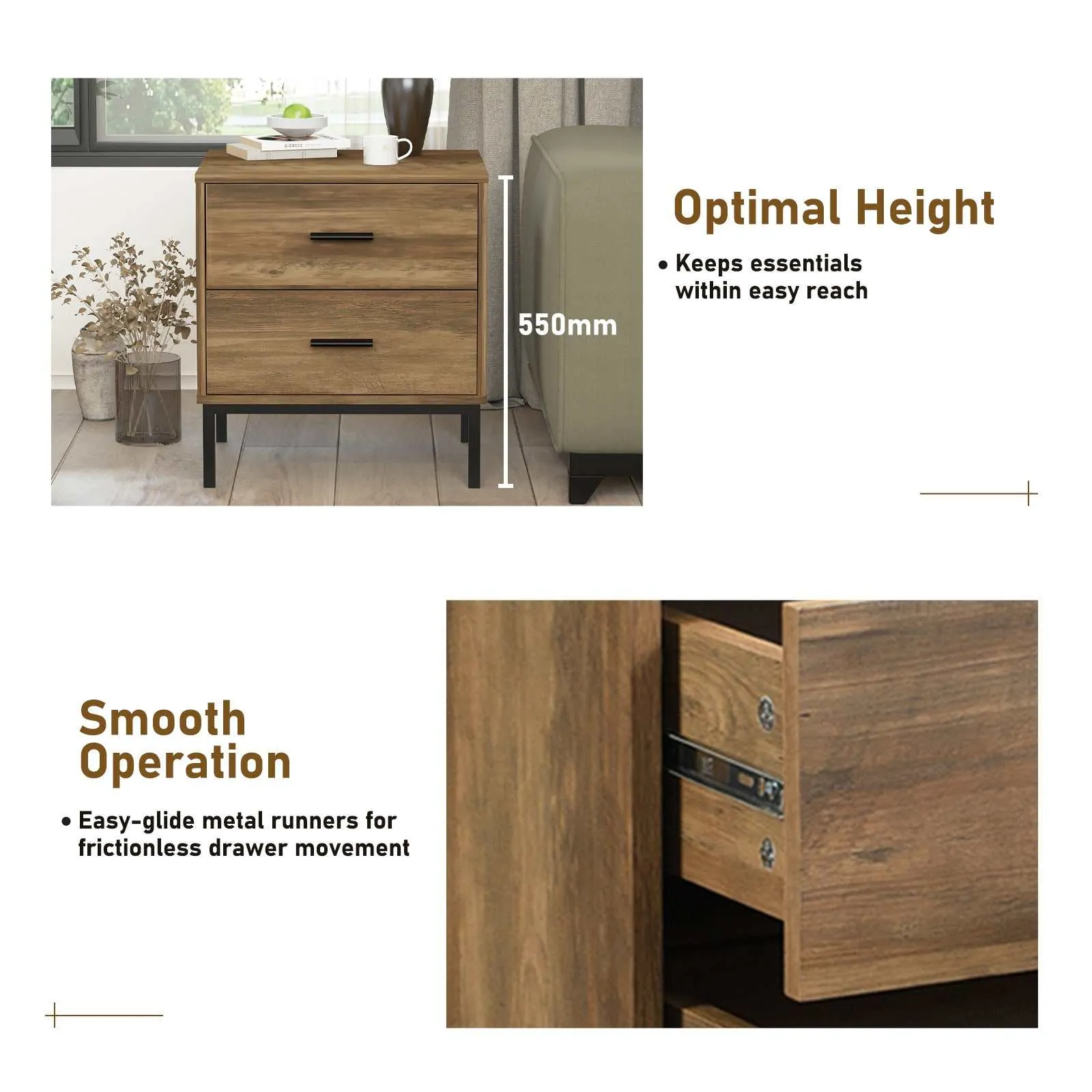 Nightstand - MerryLuk 2-Drawer Bronx Design | Modern & Sleek