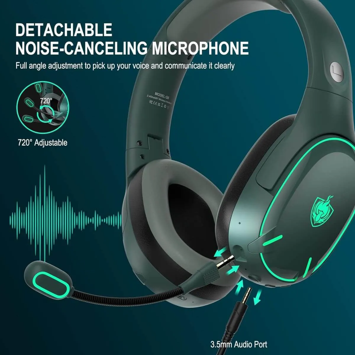 PHOINIKAS Q6 2.4Ghz Wireless Gaming Headphones