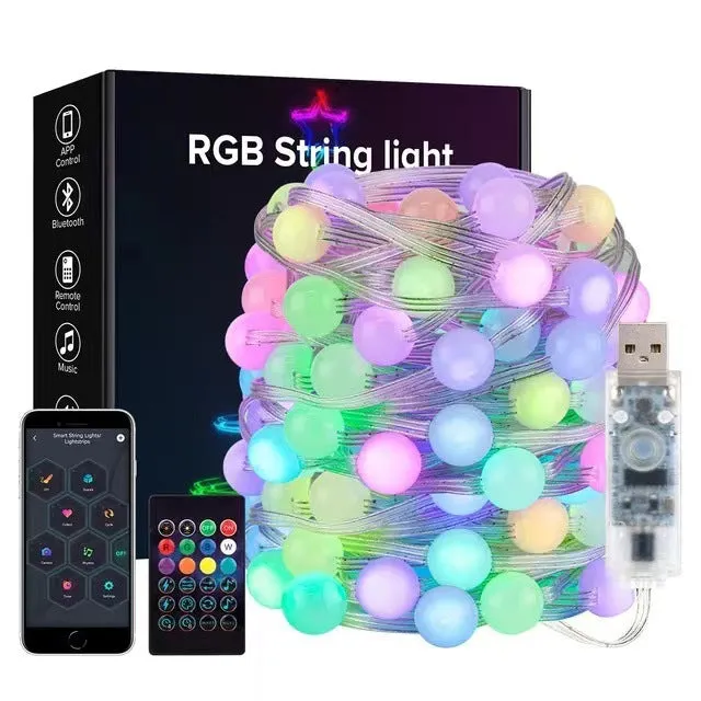 Quntis IP68 RGB Globe String Lights, Waterproof Outdoor Pixel-Control Lights with Bluetooth APP – Perfect for Christmas, Holiday, and Camping Ambience