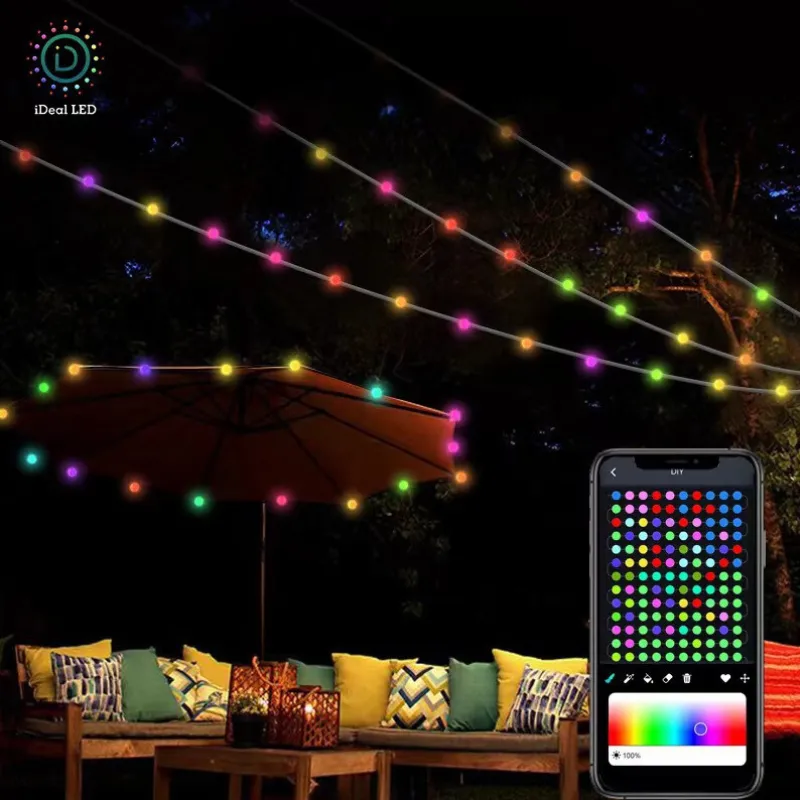 Quntis IP68 RGB Globe String Lights, Waterproof Outdoor Pixel-Control Lights with Bluetooth APP – Perfect for Christmas, Holiday, and Camping Ambience