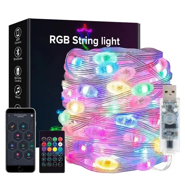 Quntis IP68 RGB Globe String Lights, Waterproof Outdoor Pixel-Control Lights with Bluetooth APP – Perfect for Christmas, Holiday, and Camping Ambience