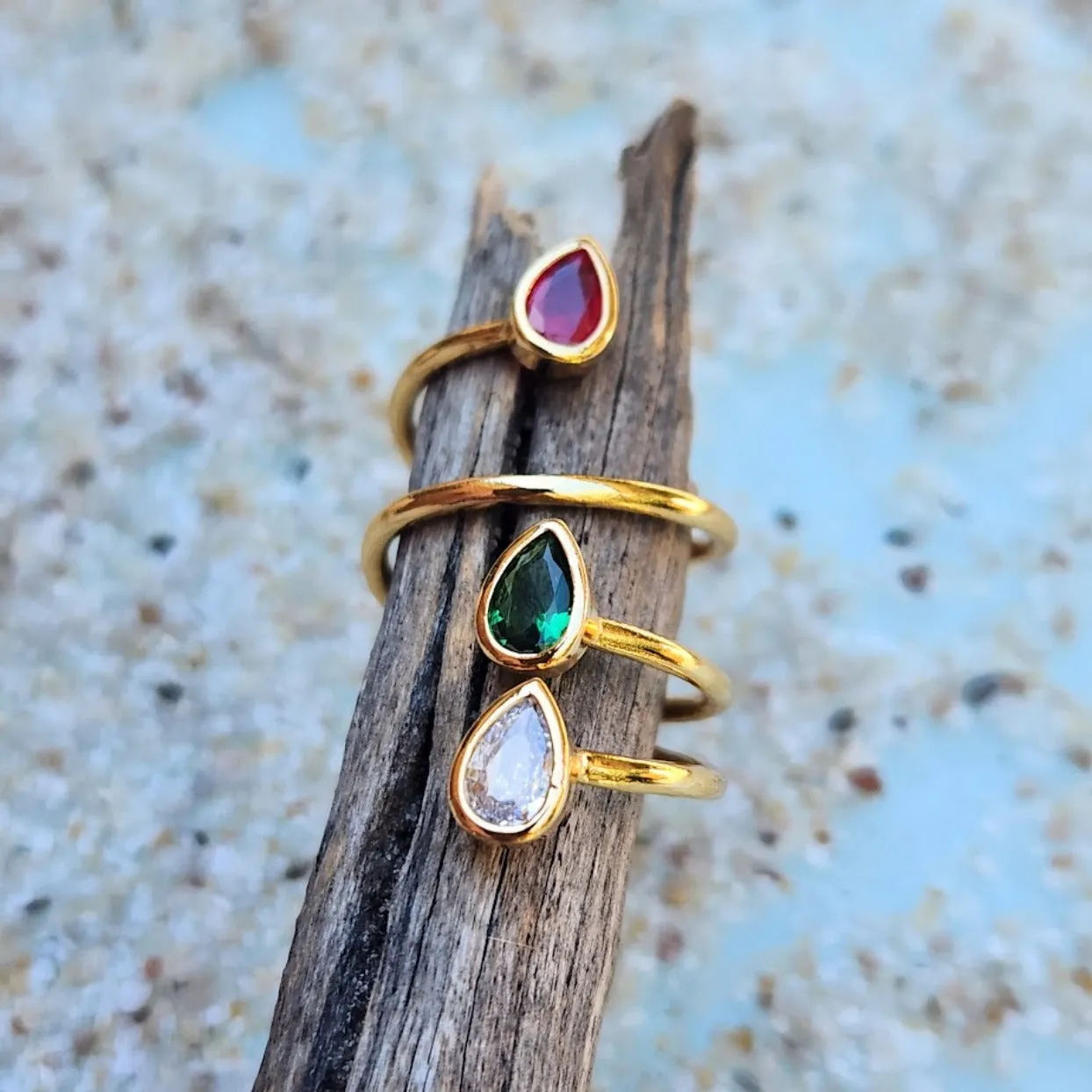 RAINBOW TRIO  - ADJUSTABLE WATERPROOF GOLD RING