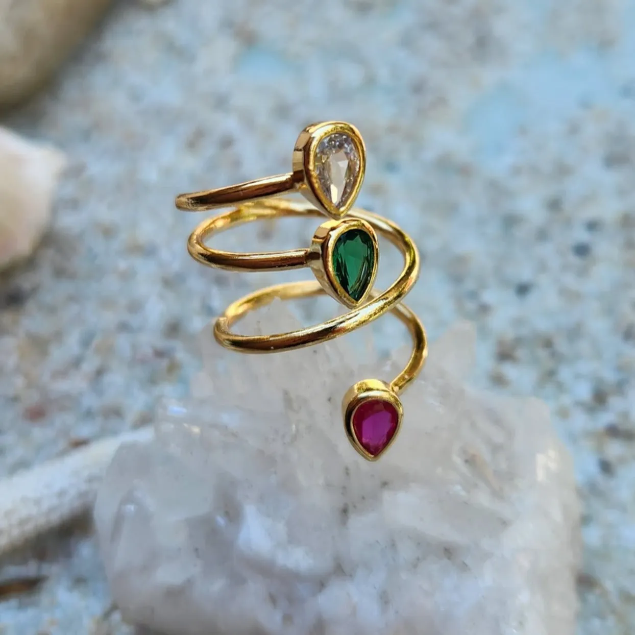 RAINBOW TRIO  - ADJUSTABLE WATERPROOF GOLD RING