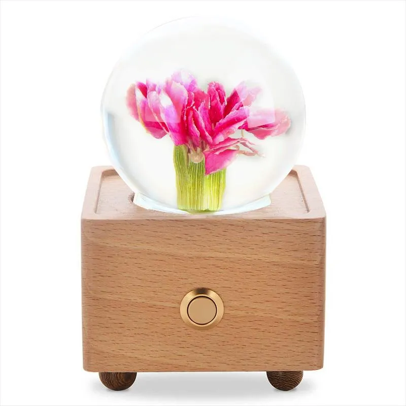 Real Preserved Flower Wireless Bluetooth Speaker, LED Night Light in Glass Dome