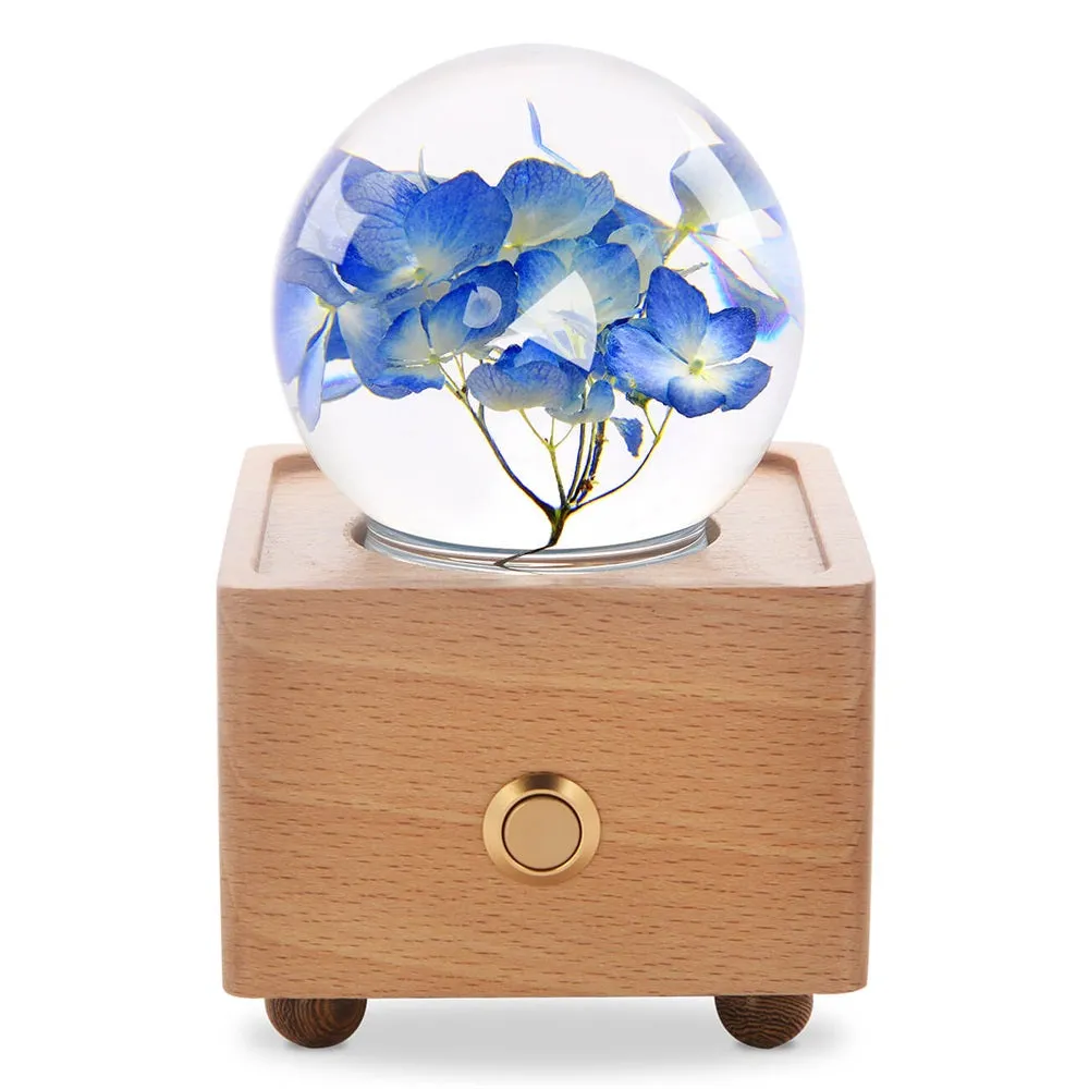 Real Preserved Flower Wireless Bluetooth Speaker, LED Night Light in Glass Dome