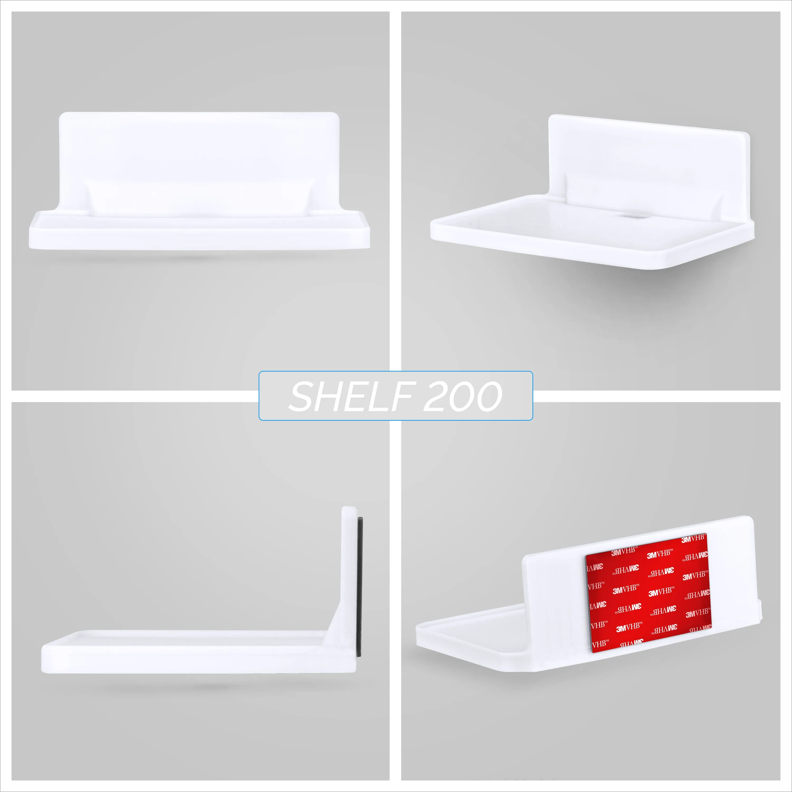 Screwless Xtra-Wide Floating Shelf (200) w/ Cable Access for Cameras, Baby Monitors, Plants & More (172mm / 6.7” x 105mm / 4.1”)