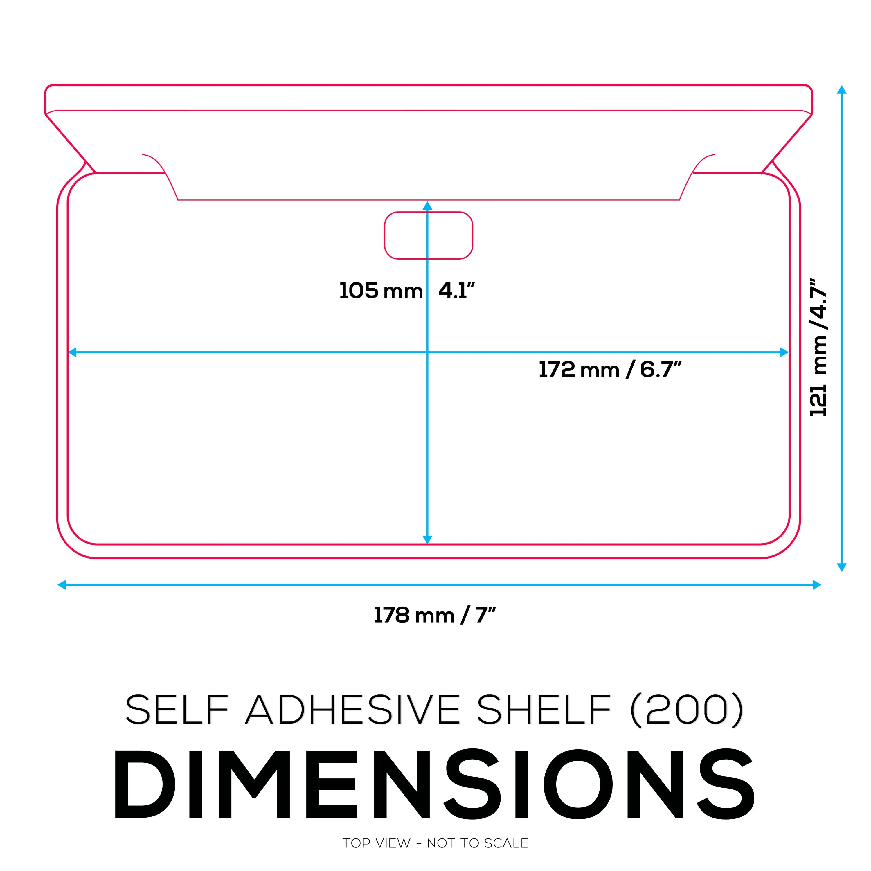 Screwless Xtra-Wide Floating Shelf (200) w/ Cable Access for Cameras, Baby Monitors, Plants & More (172mm / 6.7” x 105mm / 4.1”)