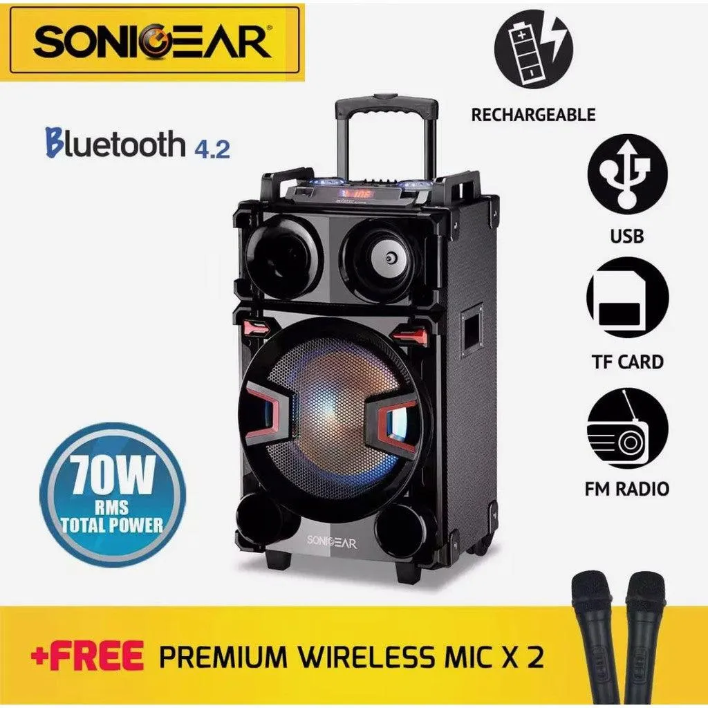 SonicGear Bluetooth Powerful Portable Speaker (Free Wireless Mic x 2)